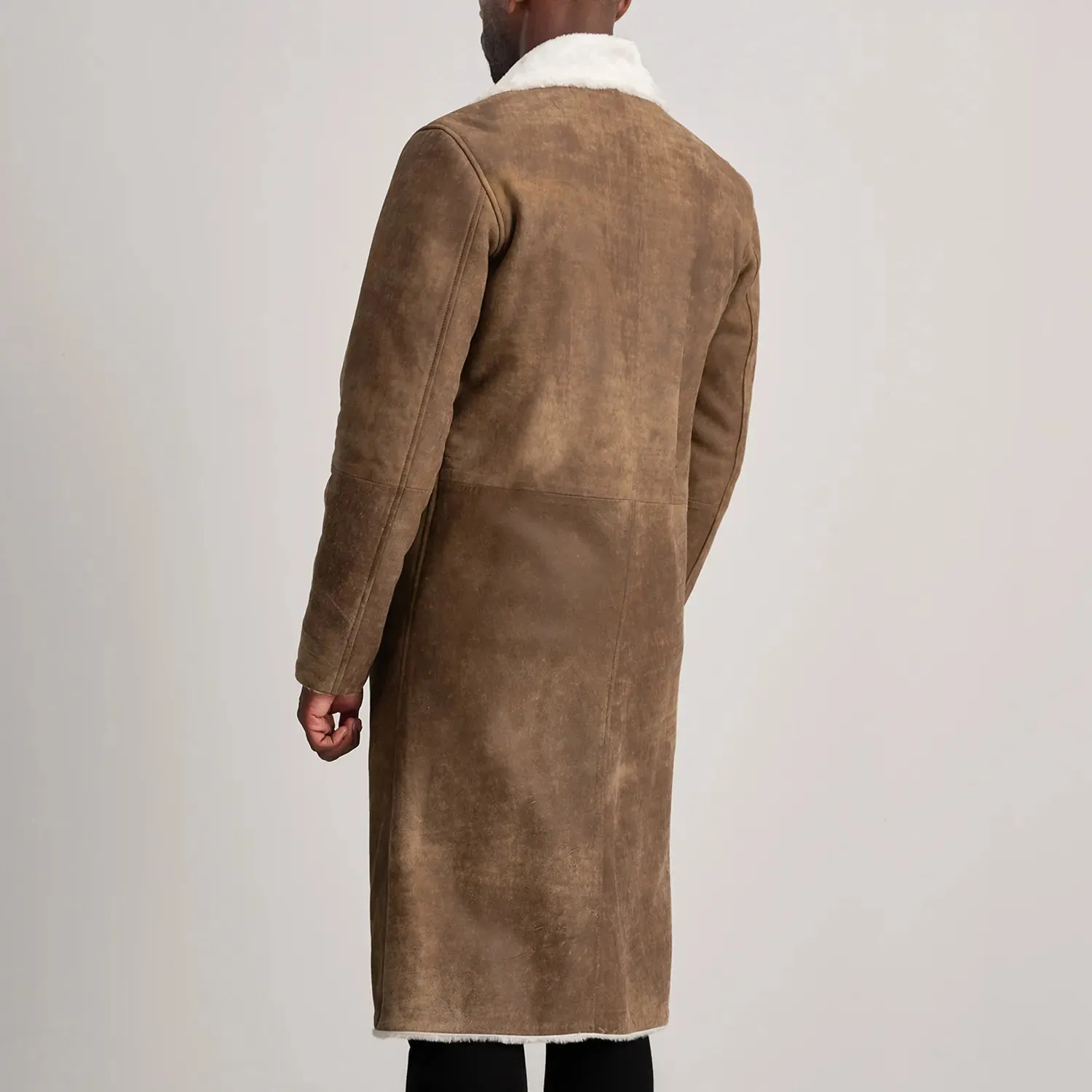 Kolby Distressed Brown Shearling Long Coat