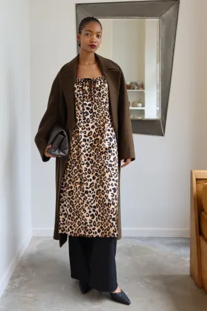 Leopard Print Satin Slip Midi Dress