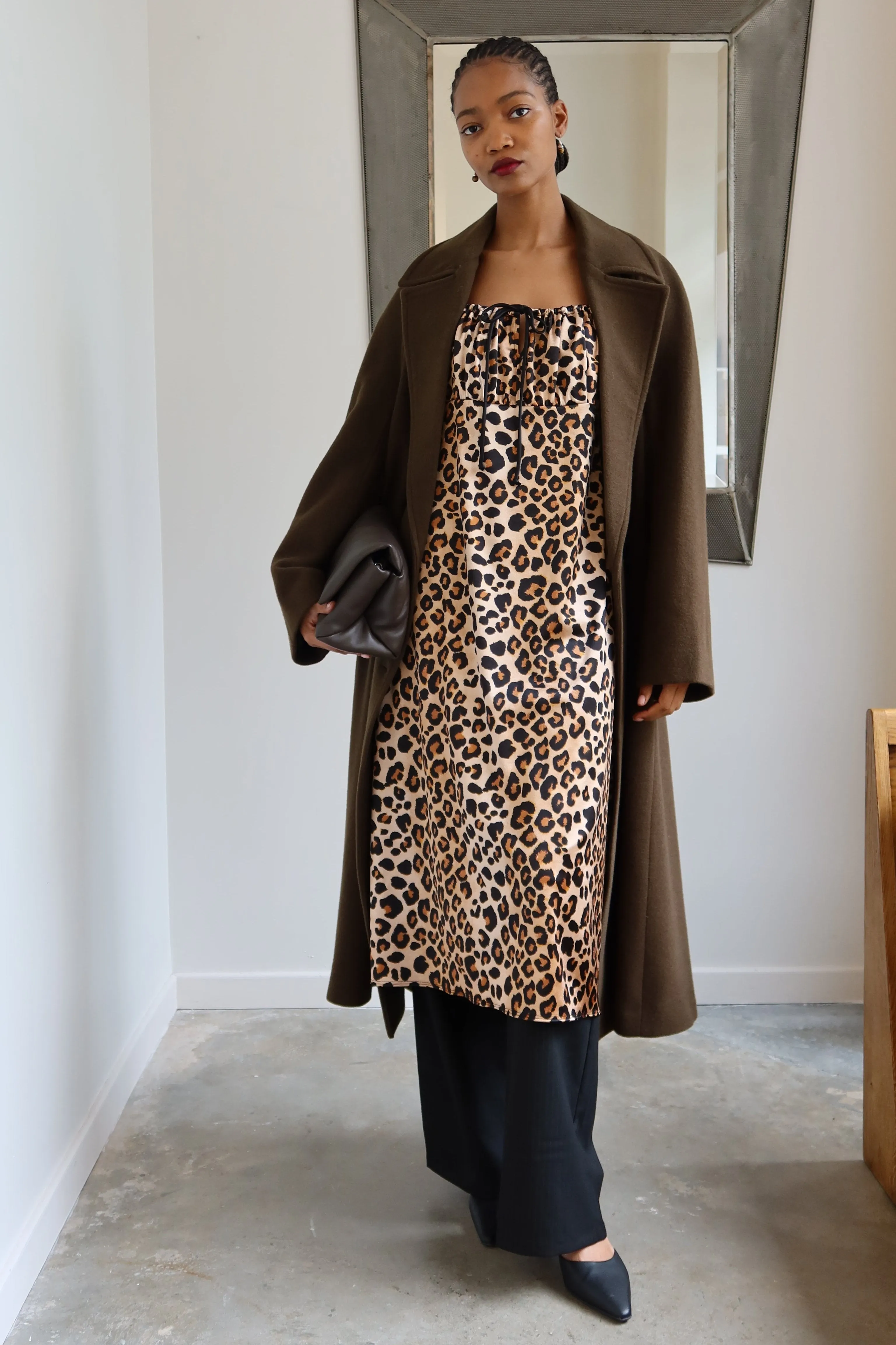 Leopard Print Satin Slip Midi Dress