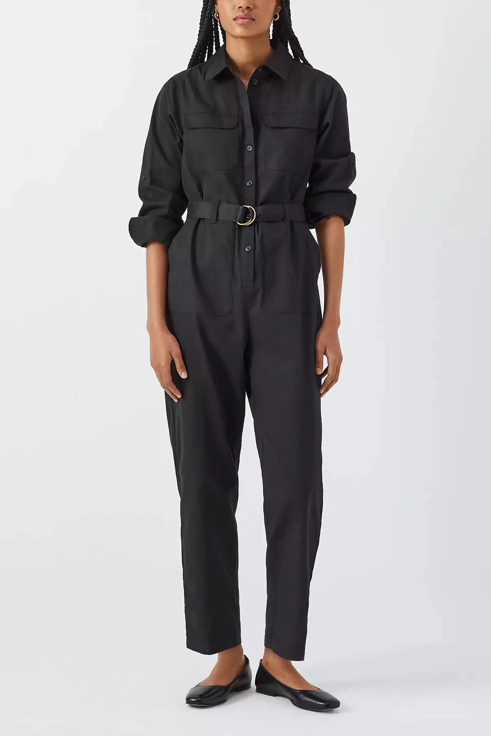 Long Sleeve Utility Jumpsuit, Black