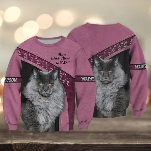 Maine Coon Pink Grey Love Never Walk Alone 3D Full Print Sweatshirt Christmas