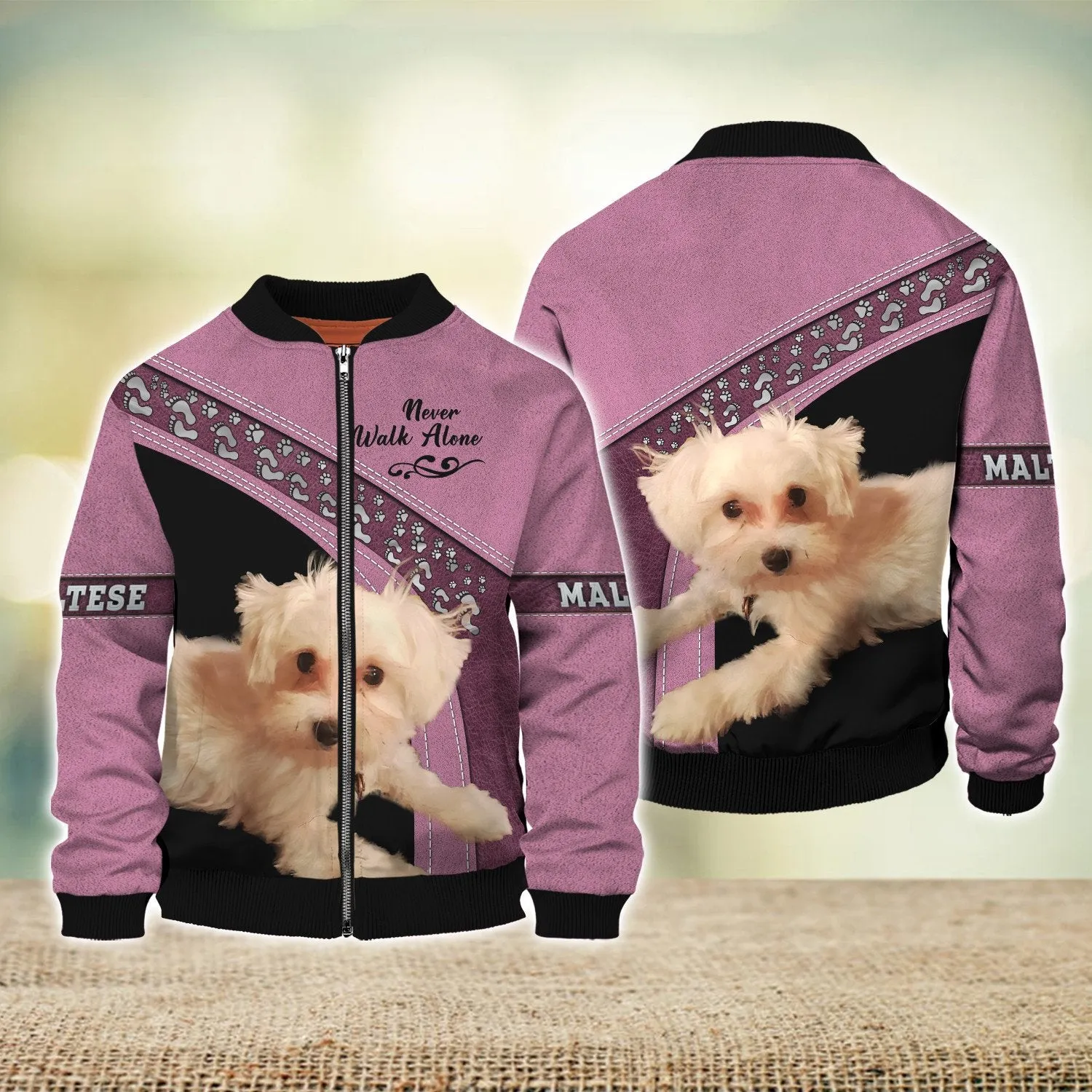 Maltese Love Never Walk Alone Pink 3D Full Print Shirts, Shirt For Dog Lovers, Dog Memorial Gifts for loss of Dog