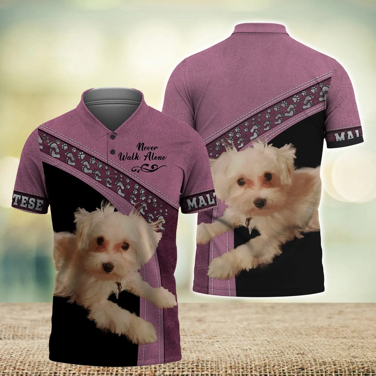 Maltese Love Never Walk Alone Pink 3D Full Print Shirts, Shirt For Dog Lovers, Dog Memorial Gifts for loss of Dog