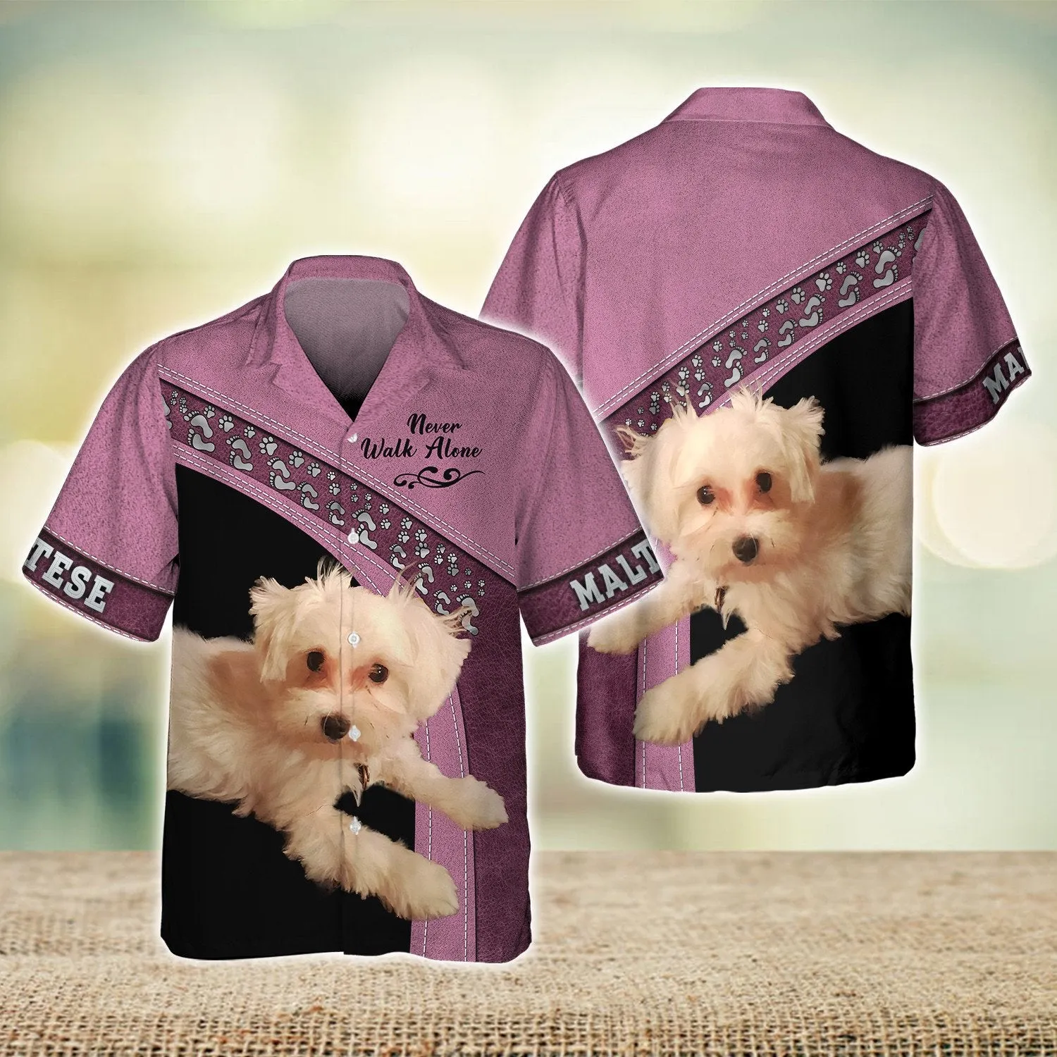 Maltese Love Never Walk Alone Pink 3D Full Print Shirts, Shirt For Dog Lovers, Dog Memorial Gifts for loss of Dog