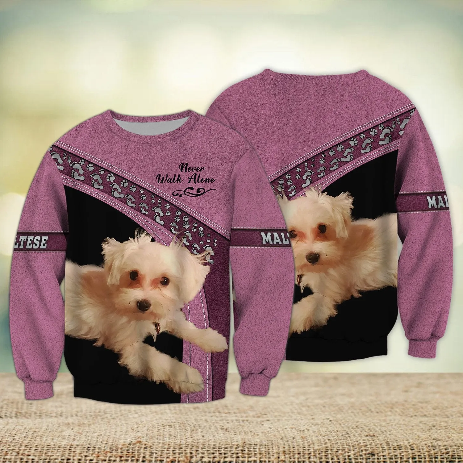 Maltese Love Never Walk Alone Pink 3D Full Print Shirts, Shirt For Dog Lovers, Dog Memorial Gifts for loss of Dog