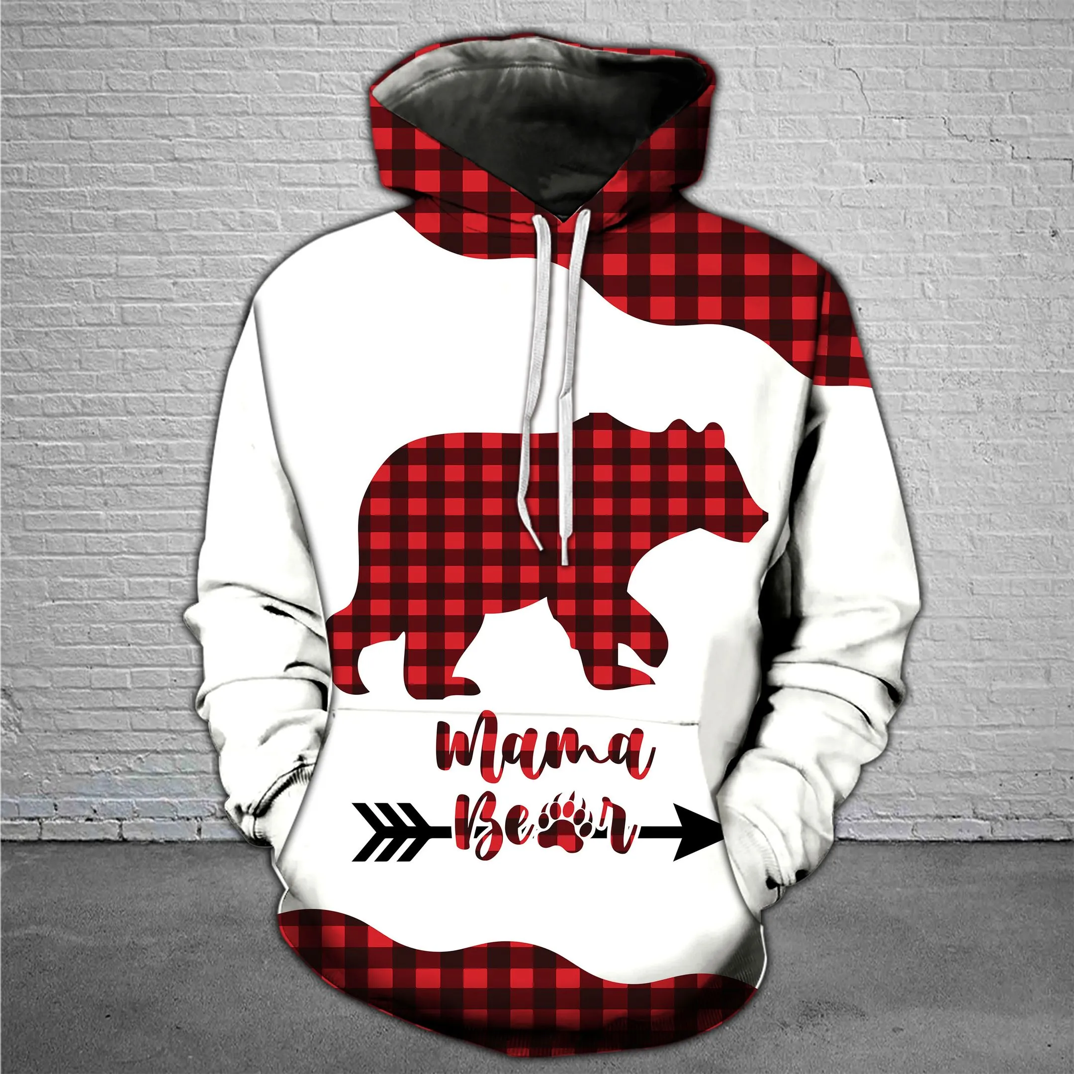 Mama Bear Red Plaid Hoodie Xmas Gift For Mama Nana