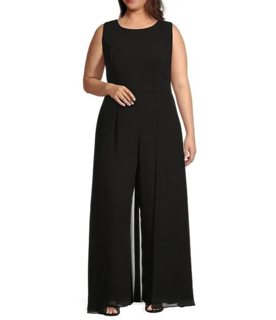 Marina Chiffon Overlay Sleeveless Jumpsuit ( Plus Size )