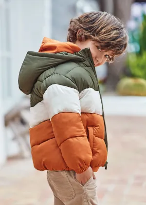 Mayoral Boys Orange and Green Colourblock Puffer Coat