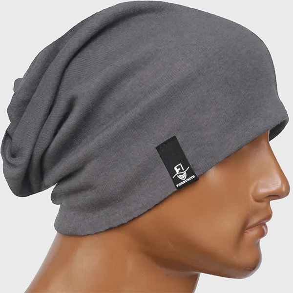 Men Jersey Soild Color Slouchy Beanie Hat N010