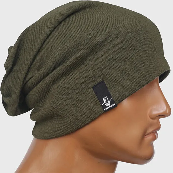 Men Jersey Soild Color Slouchy Beanie Hat N010