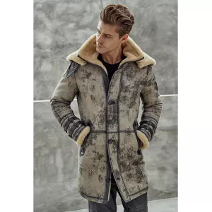 Men’s B7 Flight Aviator Removable Collar Bomber Premium Shearling Coat 2022