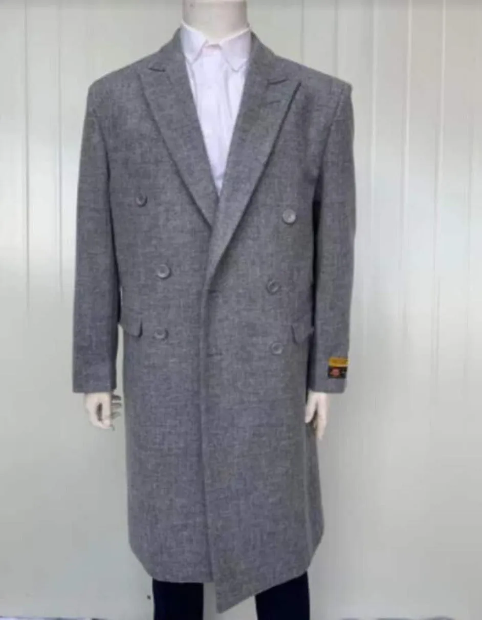 Mens Overcoat - Topcoat For Men - Winter Fabric - Mens Full Length Wool and Cashmere Overcoat - Winter Topcoats - Grey Coat