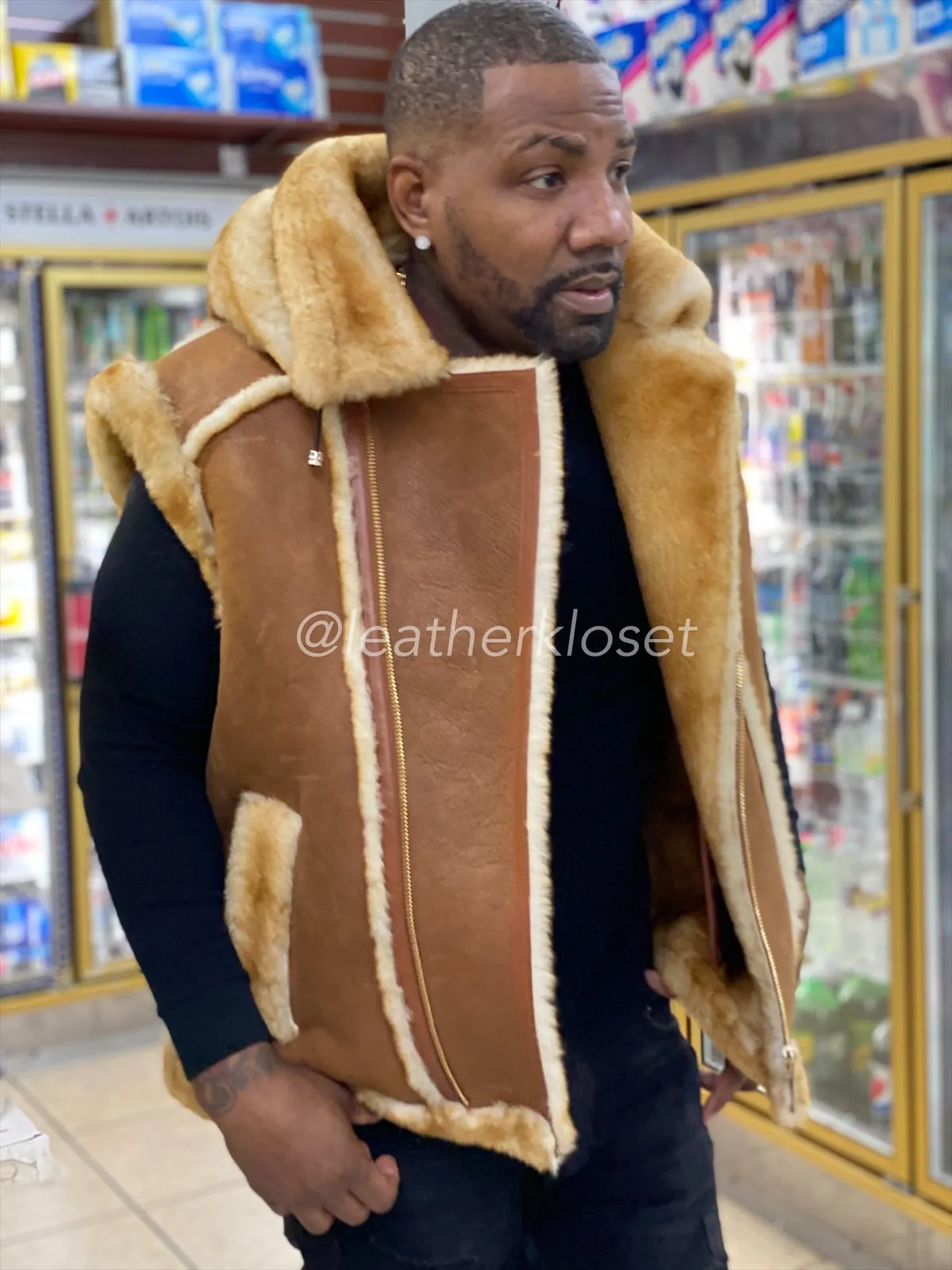 Men's Real Sheepskin Shearling Vest [Tan]