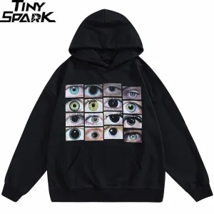 Men's Streetwear Hoodie Sweatshirt with Eyes Print