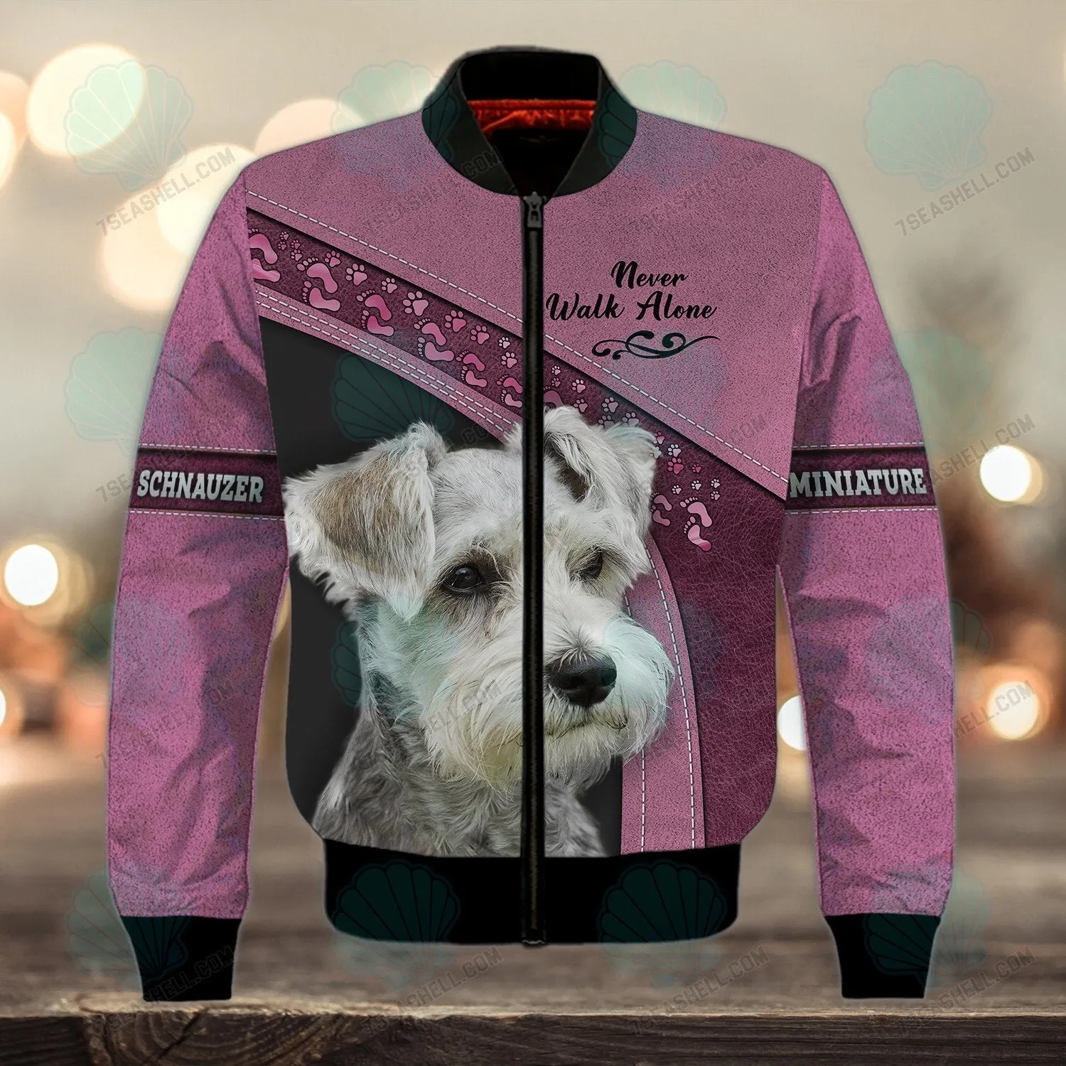 Miniature Schnauzer Pink Love Never Walk Alone 3D Full Print Shirts, Christmas Dog Memorial Gifts for loss of Dog