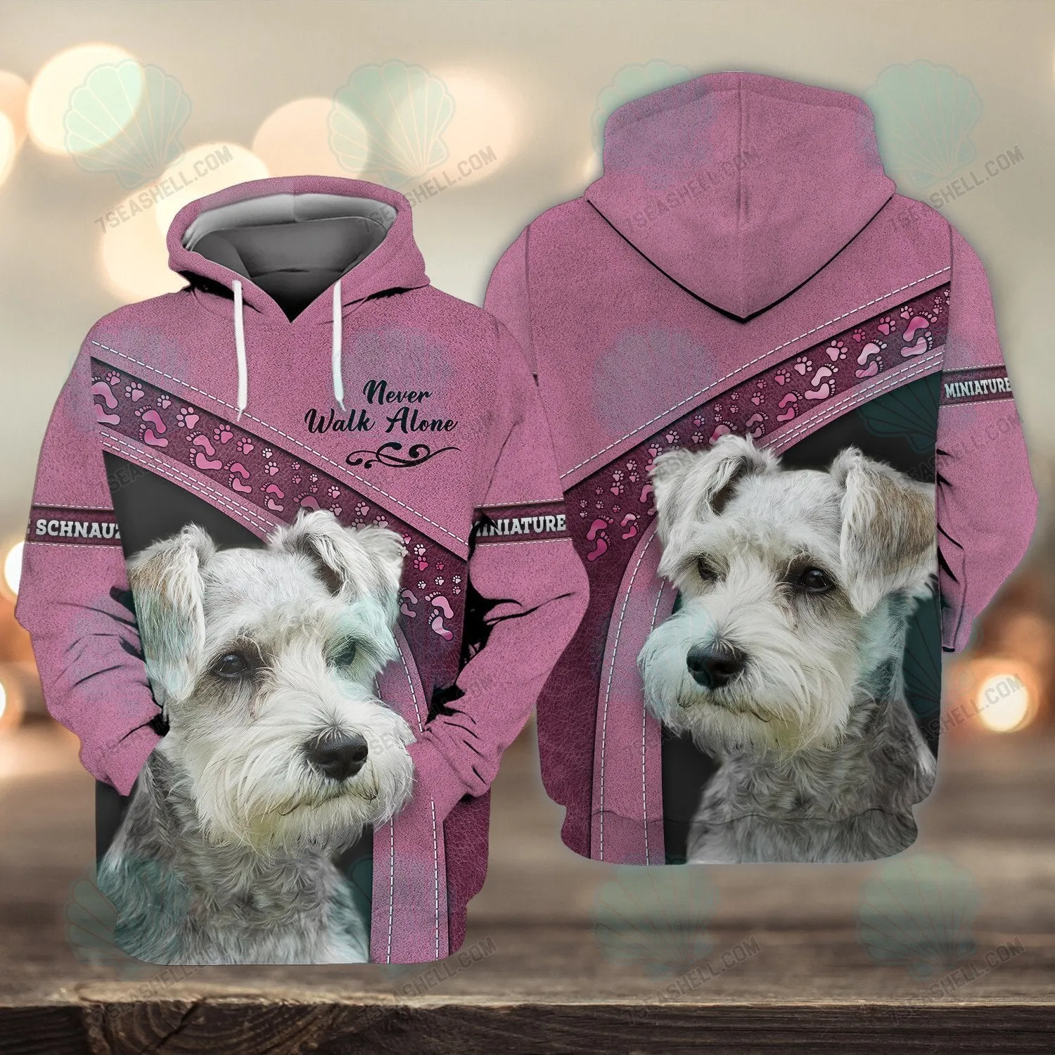 Miniature Schnauzer Pink Love Never Walk Alone 3D Full Print Shirts, Christmas Dog Memorial Gifts for loss of Dog