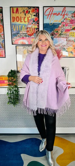 Minnie Faux Fur Shawl - Lilac