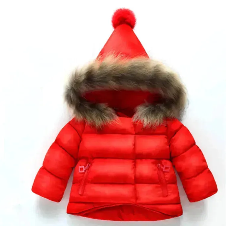 New born Baby Hooded Winter Jacket toddler winter coat Baby parka coat 5t winter Faux fur  jacket