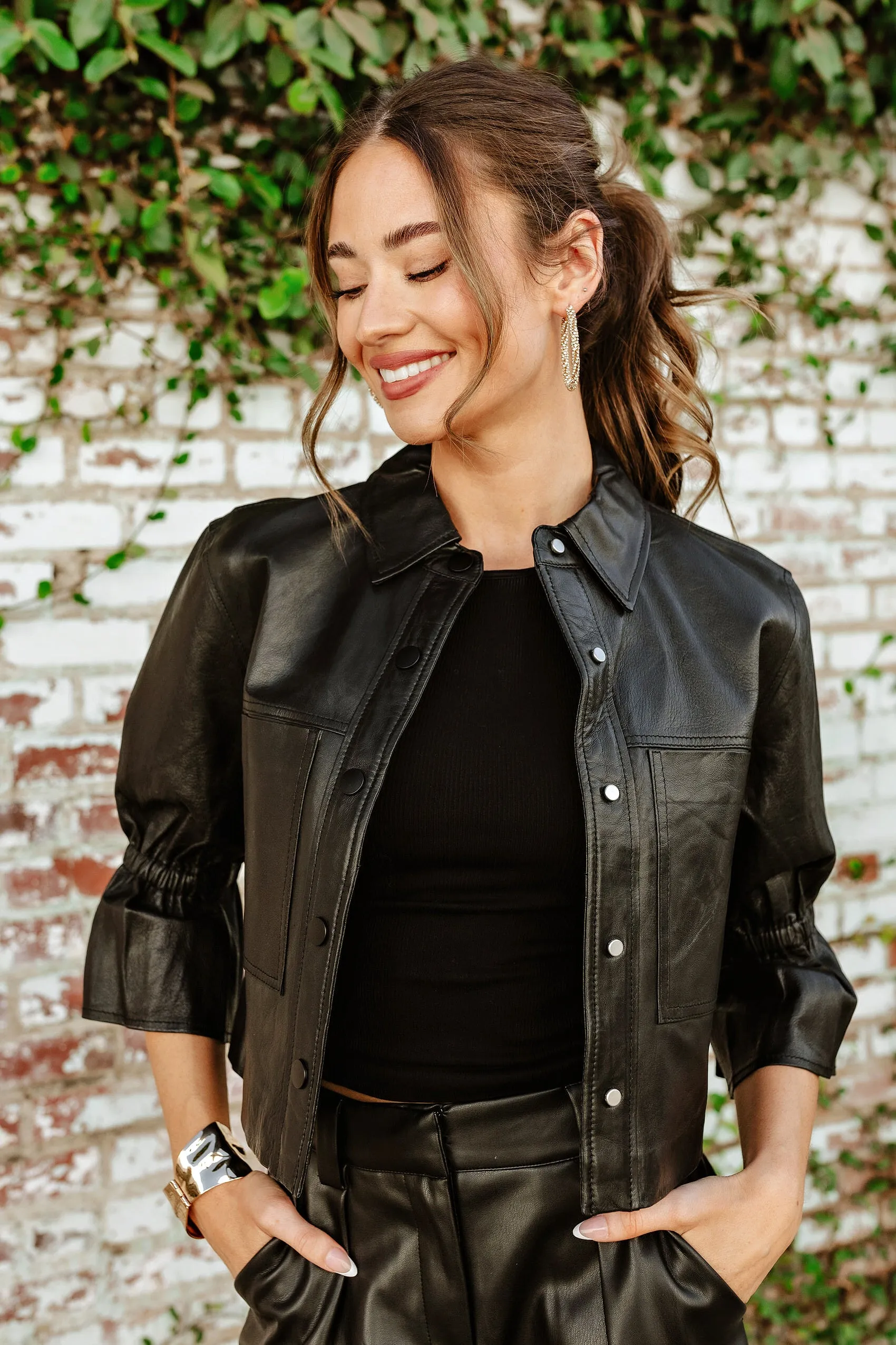 NEW!! Carolina Leather Ruffle Sleeve Jacket in Black by LaMarque