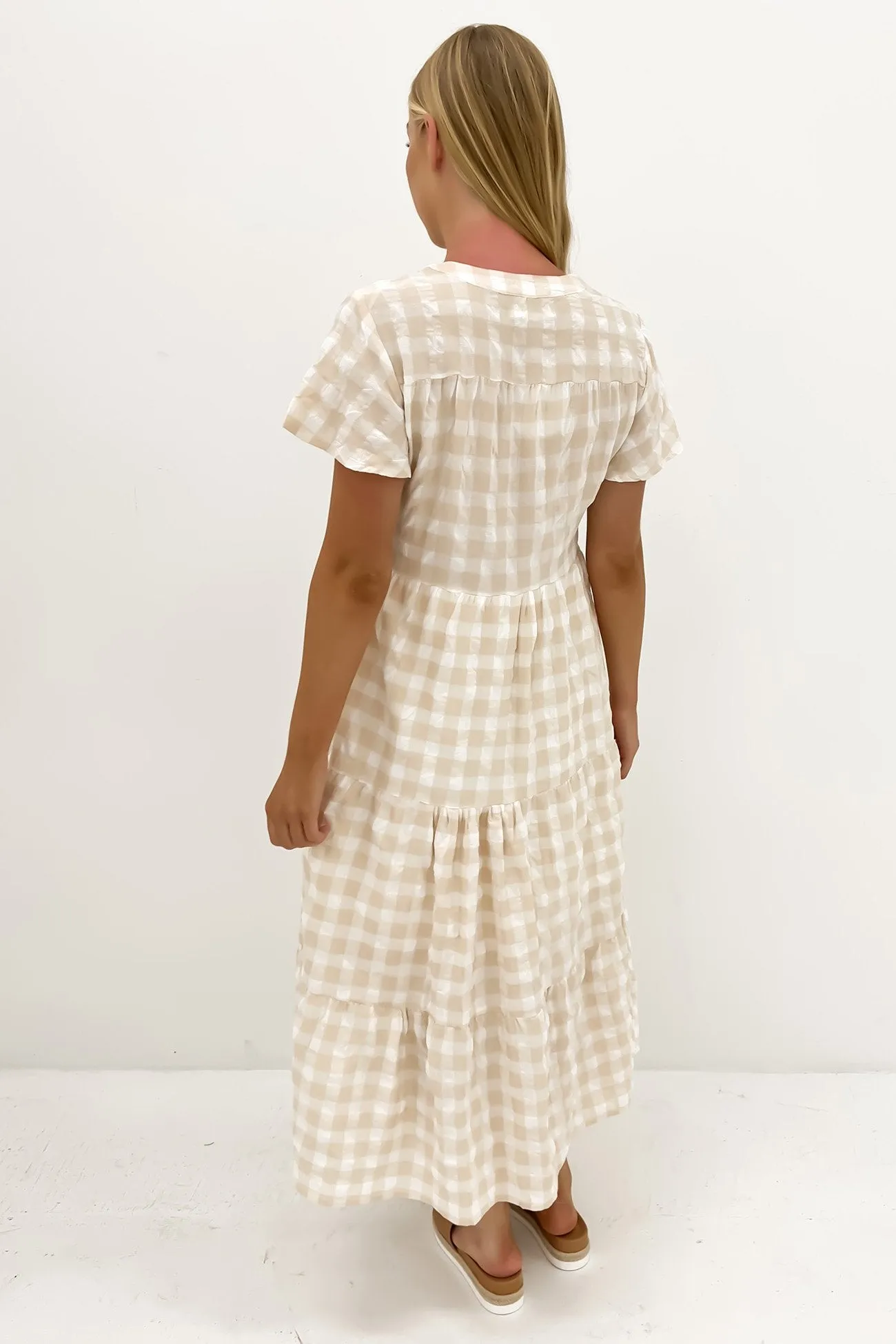 Owen Midi Dress Latte Gingham