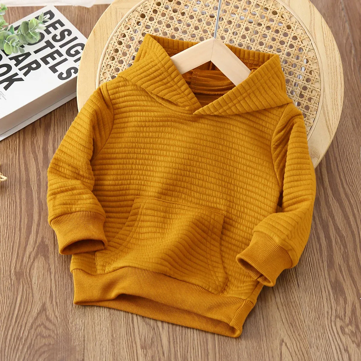 PatPat Toddler Boy/Girl Solid Color Textured Hoodie Sweatshirt