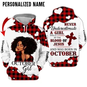 Personalized Name Birthday Outfit October Girl Blood Of Jesus All Over Printed Birthday Shirt