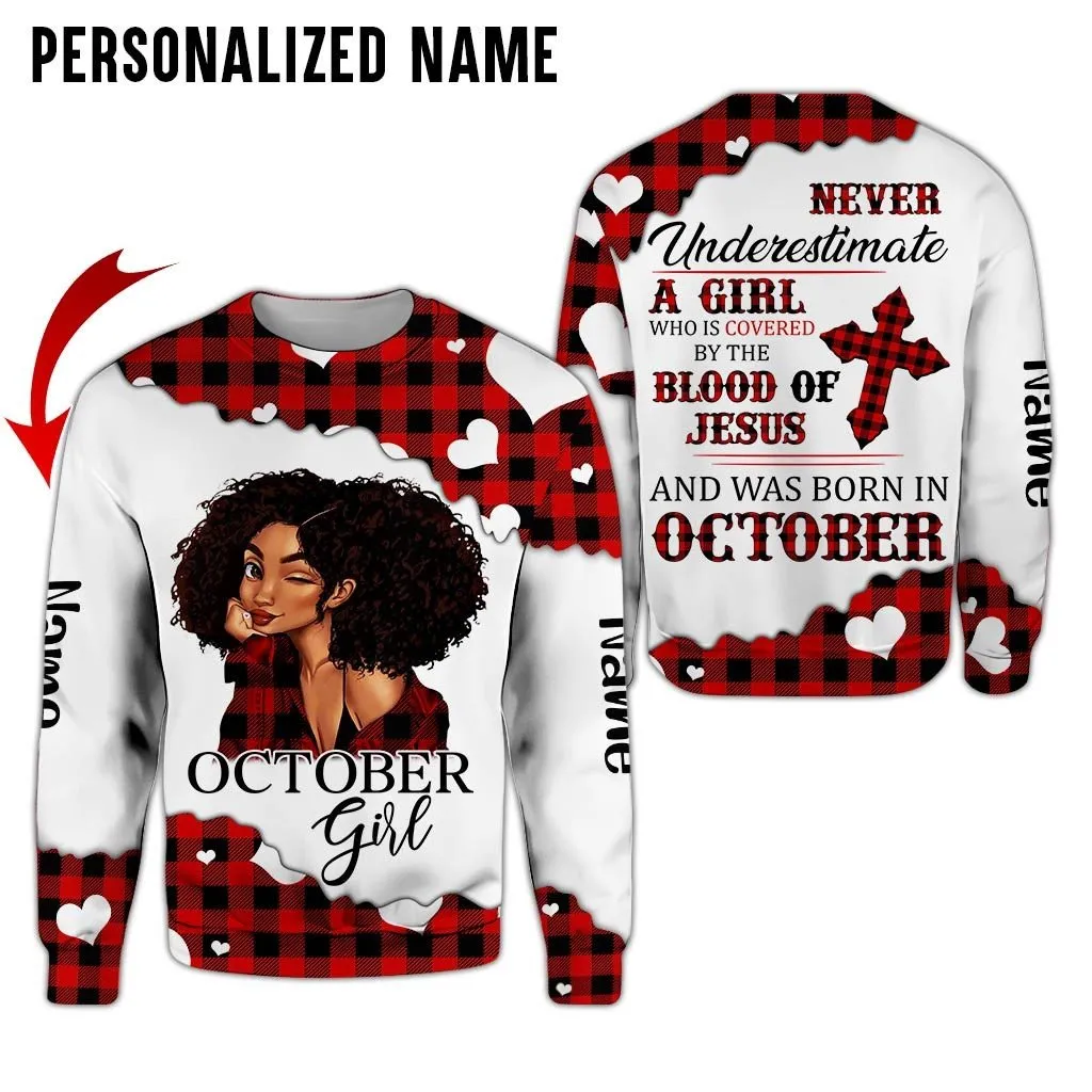 Personalized Name Birthday Outfit October Girl Blood Of Jesus All Over Printed Birthday Shirt