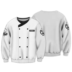 Personalized Name Chef Cook Knife White 3D Sweatshirt, Chef Christmas, Master Chef Shirt