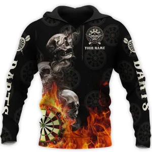 Personalized Name Dart Skull Fire Hoodie for Men, In Dart We Trust Shirt, Skull 3D Hoodie