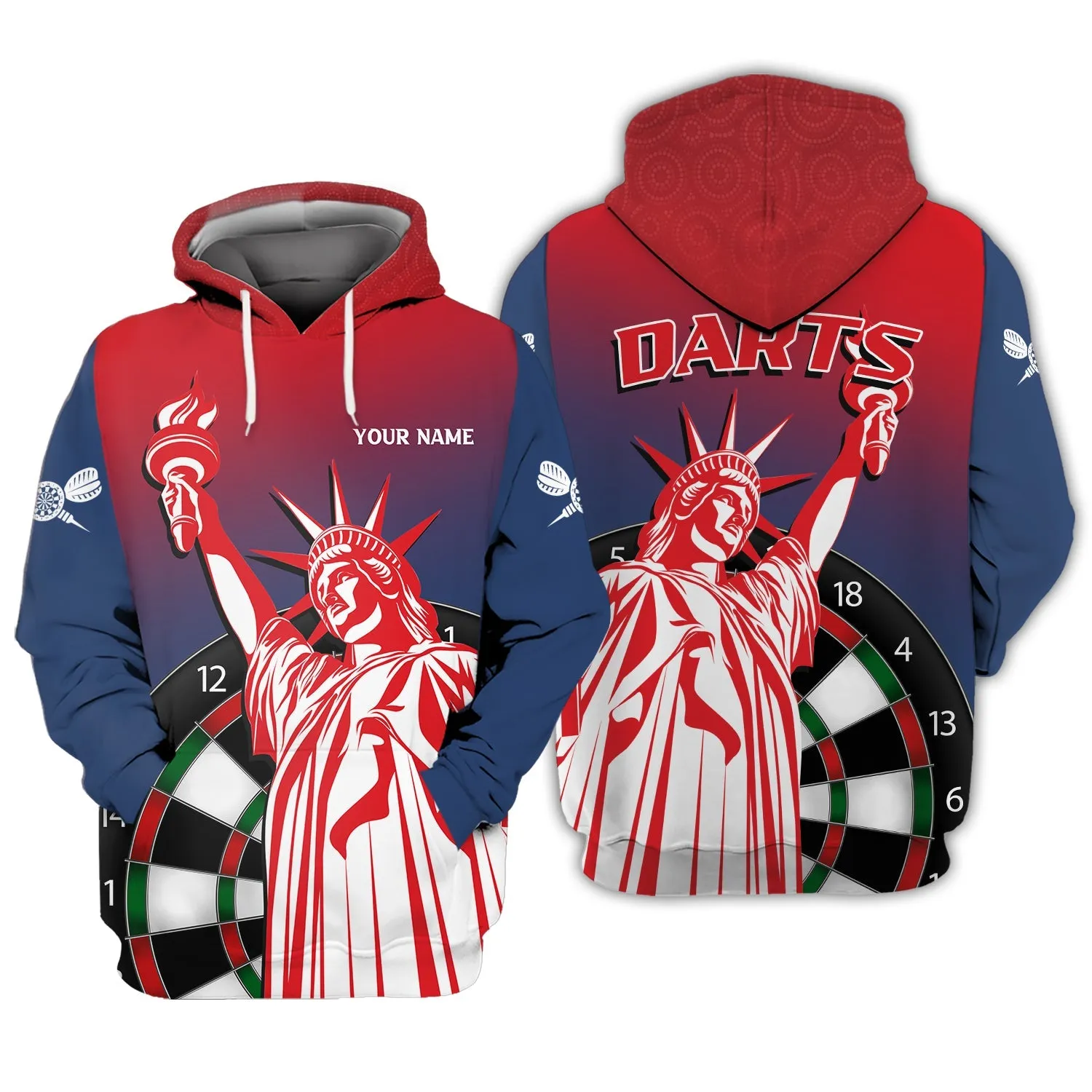 Personalized Name Dart USA Statute of Liberty 3D Printed Sweatshirt Hoodie Shirts, Gift for Dart Lovers Christmas