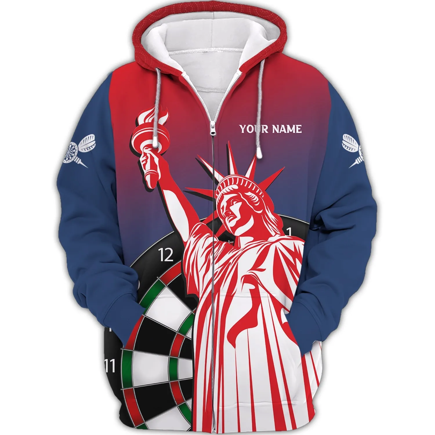 Personalized Name Dart USA Statute of Liberty 3D Printed Sweatshirt Hoodie Shirts, Gift for Dart Lovers Christmas