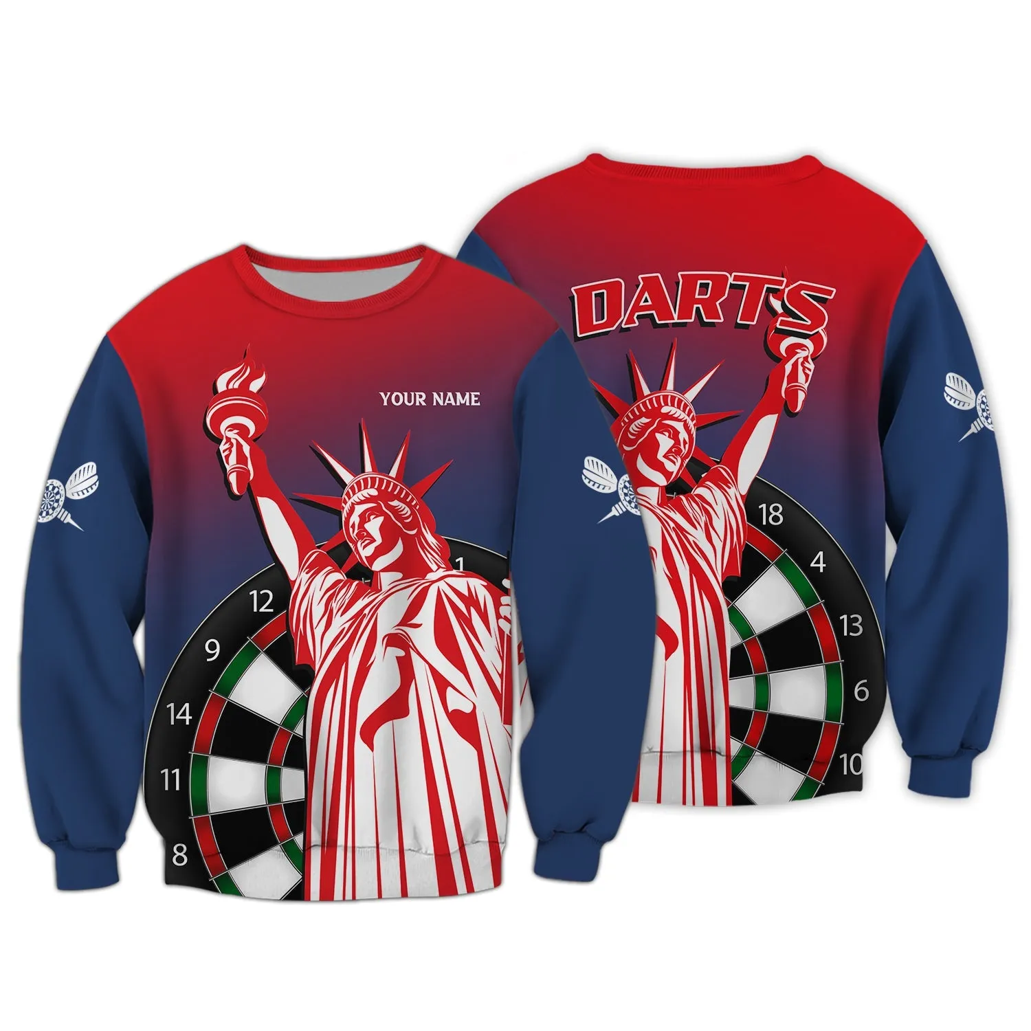 Personalized Name Dart USA Statute of Liberty 3D Printed Sweatshirt Hoodie Shirts, Gift for Dart Lovers Christmas