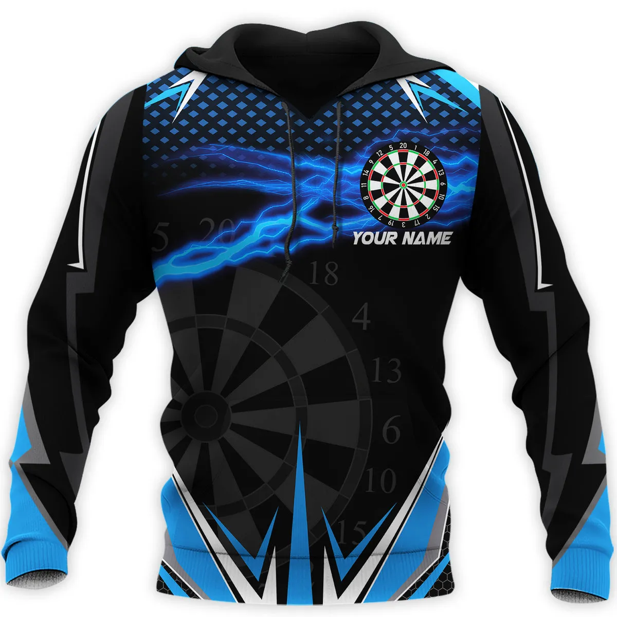 Personalized Name Darts Blue Thunder Dartboard Hoodie Shirt, Gift for Dart Player