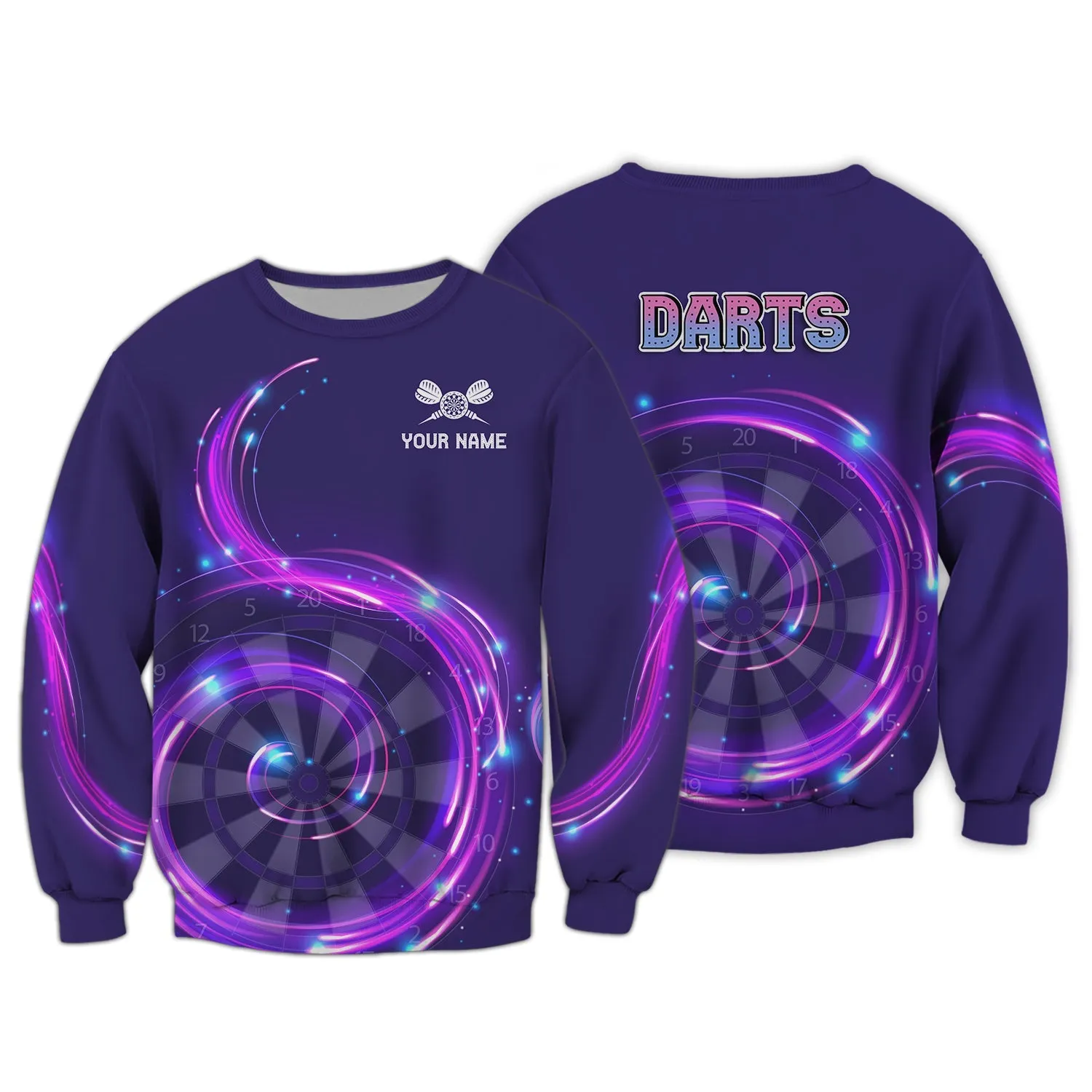 Personalized Name Darts Purple 3D Printed Sweatshirt Hoodie Shirts, Gift for Dart Lovers Christmas