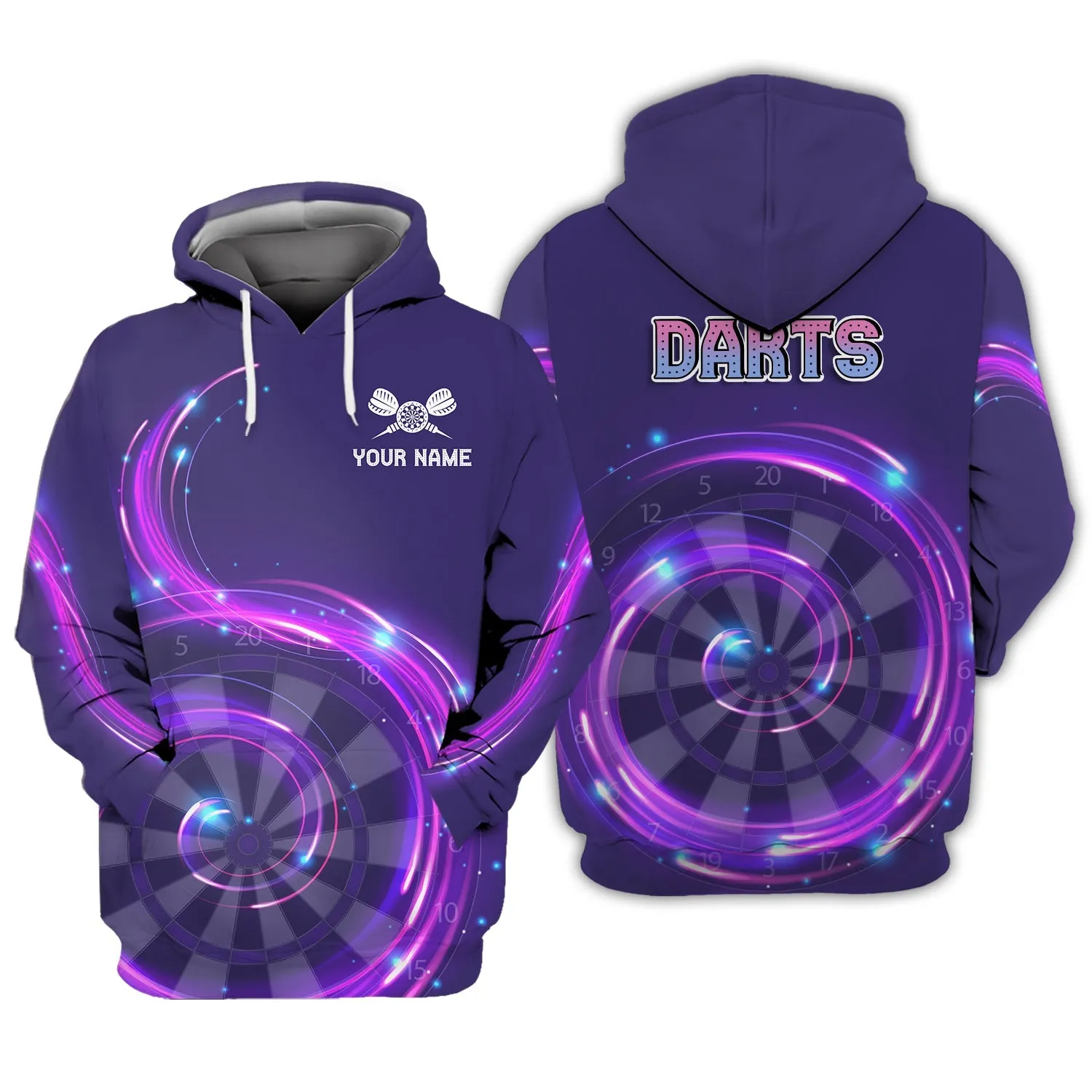 Personalized Name Darts Purple 3D Printed Sweatshirt Hoodie Shirts, Gift for Dart Lovers Christmas