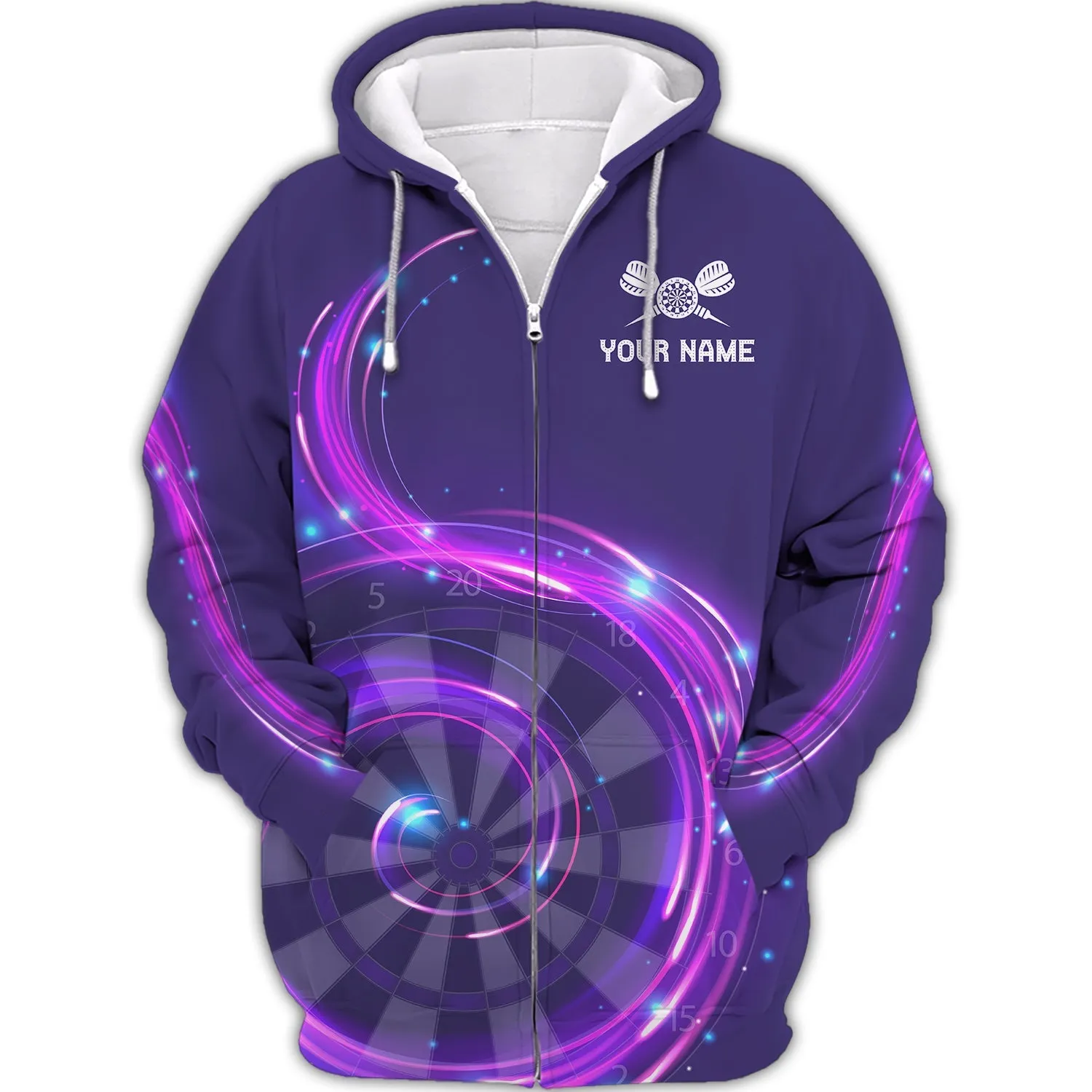 Personalized Name Darts Purple 3D Printed Sweatshirt Hoodie Shirts, Gift for Dart Lovers Christmas