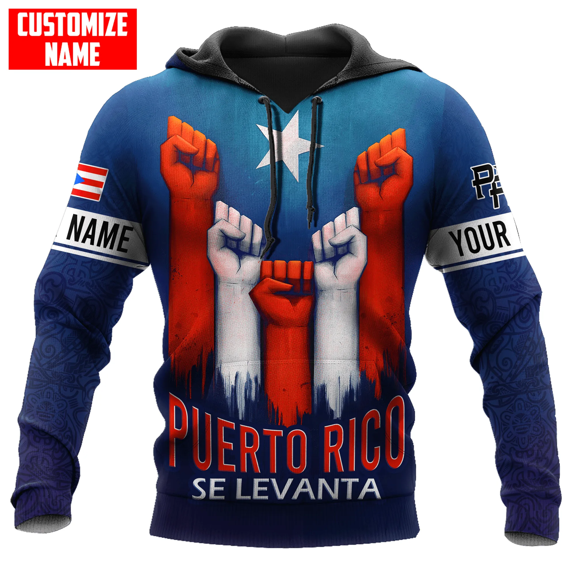 Personalized Name Puerto Rico Se Levanta Hand Flag Unisex Sweatshirt Hoodie