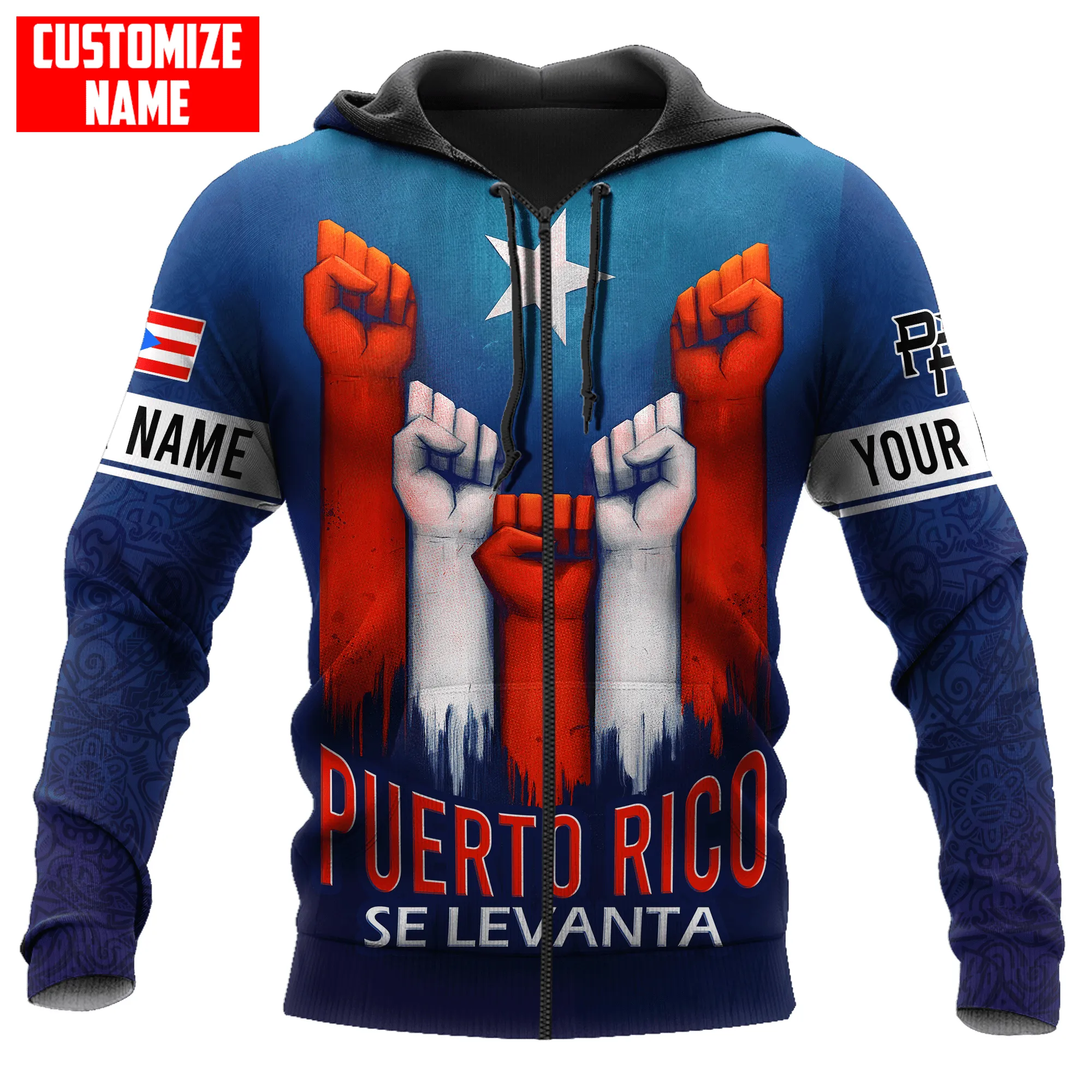 Personalized Name Puerto Rico Se Levanta Hand Flag Unisex Sweatshirt Hoodie