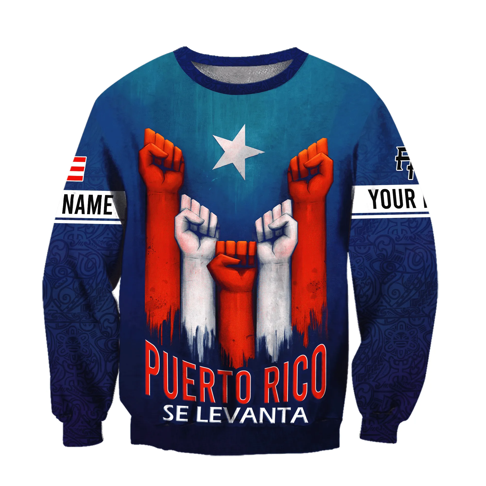 Personalized Name Puerto Rico Se Levanta Hand Flag Unisex Sweatshirt Hoodie