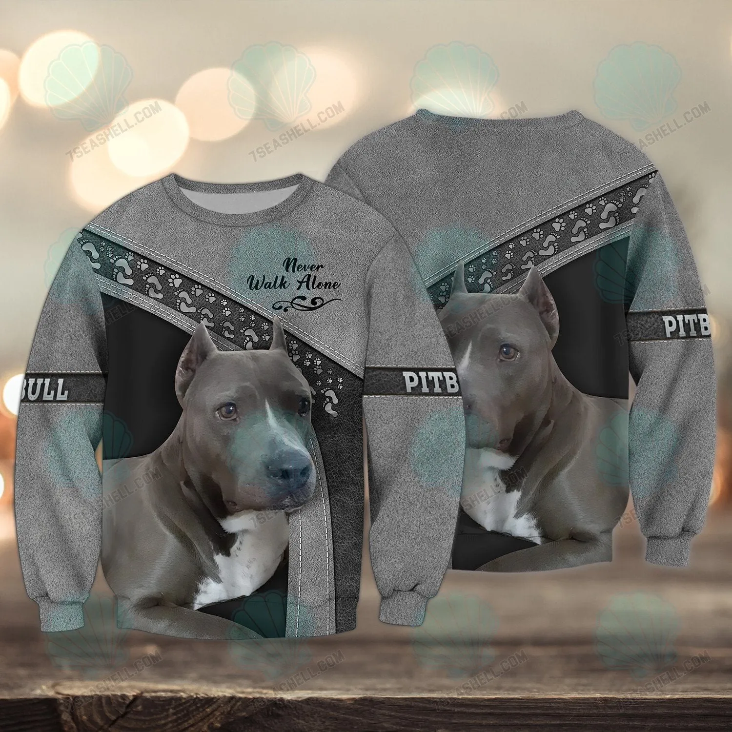 Pitbull Grey Never Walk Alone 3D Full Print Shirts, Christmas Dog Memorial Gifts for loss of Dog