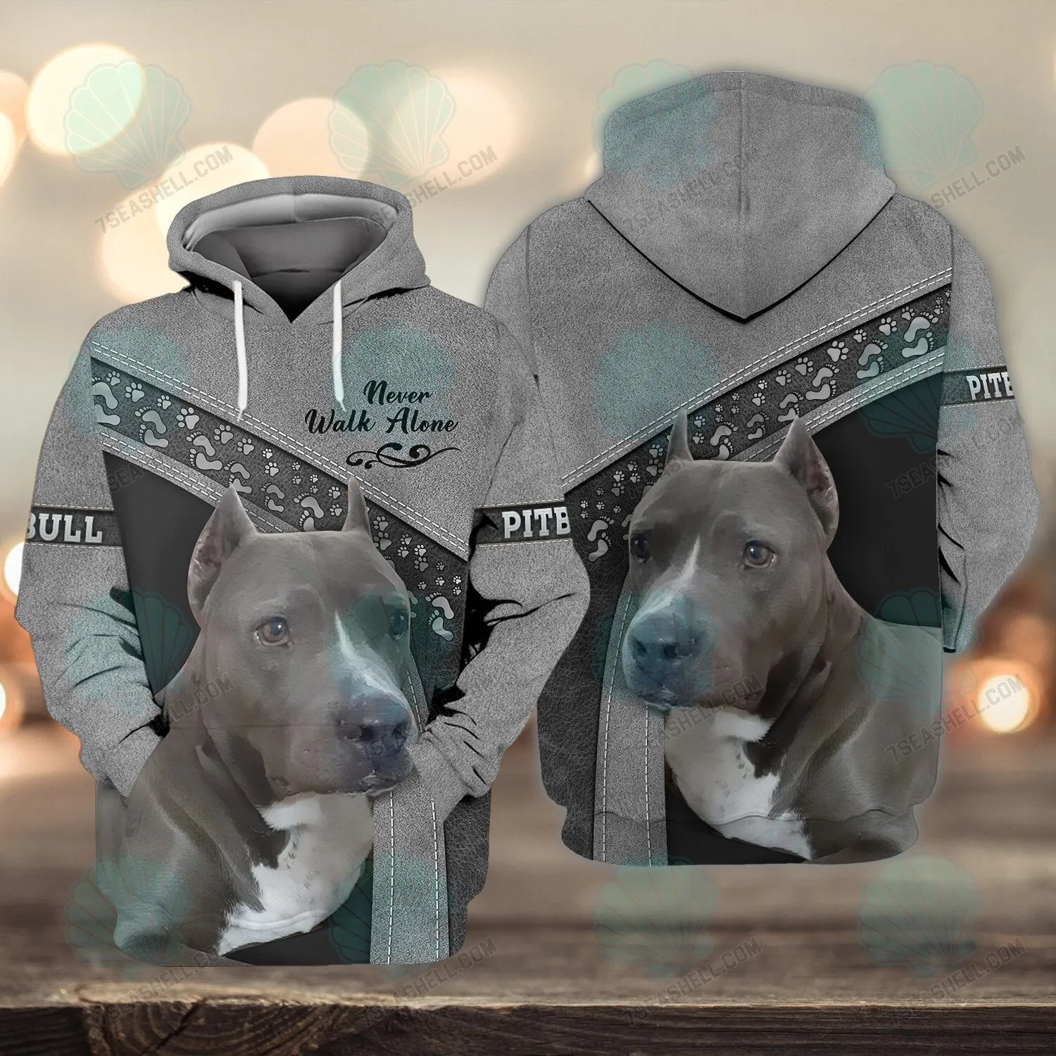 Pitbull Grey Never Walk Alone 3D Full Print Shirts, Christmas Dog Memorial Gifts for loss of Dog