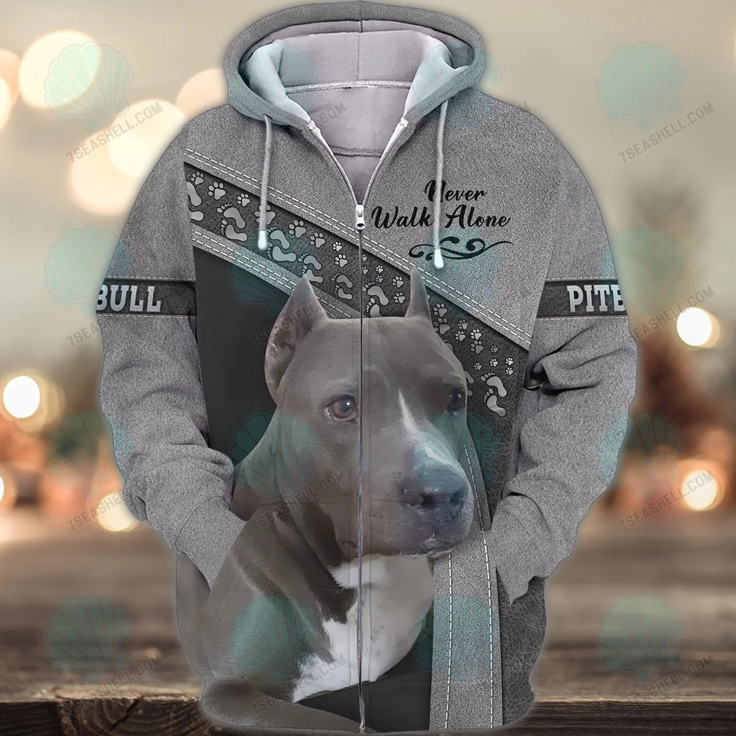 Pitbull Grey Never Walk Alone 3D Full Print Shirts, Christmas Dog Memorial Gifts for loss of Dog