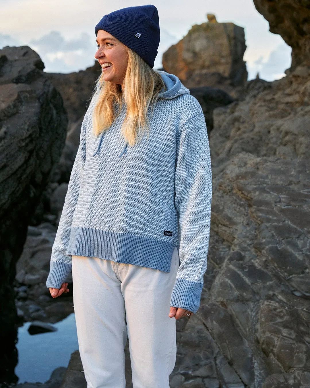 Poppy - Womens Knitted Pop Hoodie - Blue