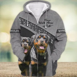 Rottweiler Never Walk Alone 3D Full Print Shirts, Shirt For Dog Lovers, Dog Memorial Gifts for loss of Dog