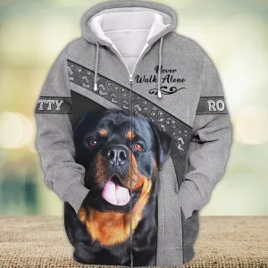 Rotty Siver Never Walk Alone 3D Full Print Shirts, Shirt For Dog Lovers, Dog Memorial Gifts for loss of Dog