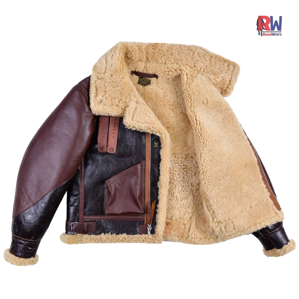 RW Authentic sheepskin B4 Brown Genuine Leather Jacket Shearling