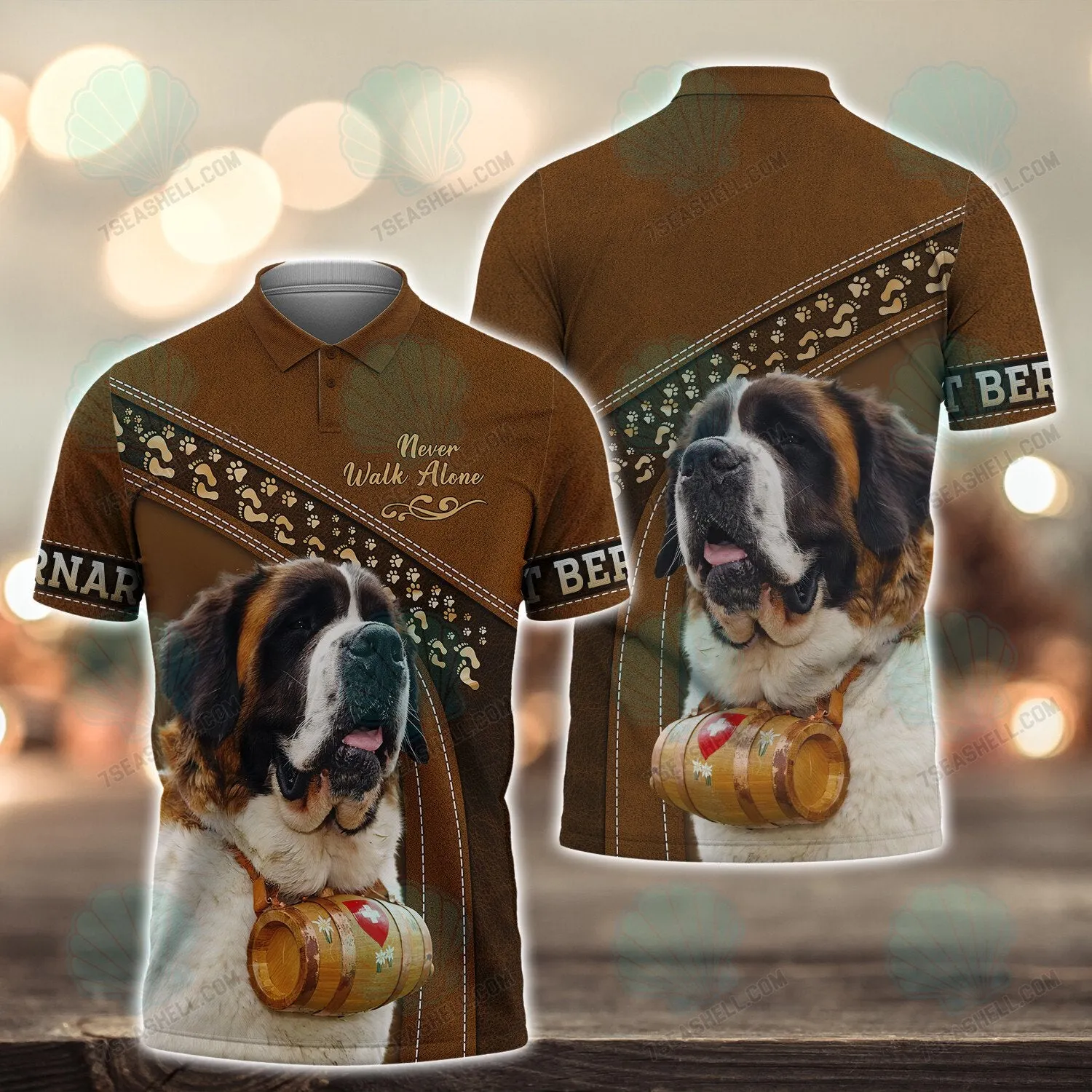 Saint Bernard Love Brown Never Walk Alone 3D Full Print Shirts, Christmas Dog Memorial Gifts for loss of Dog