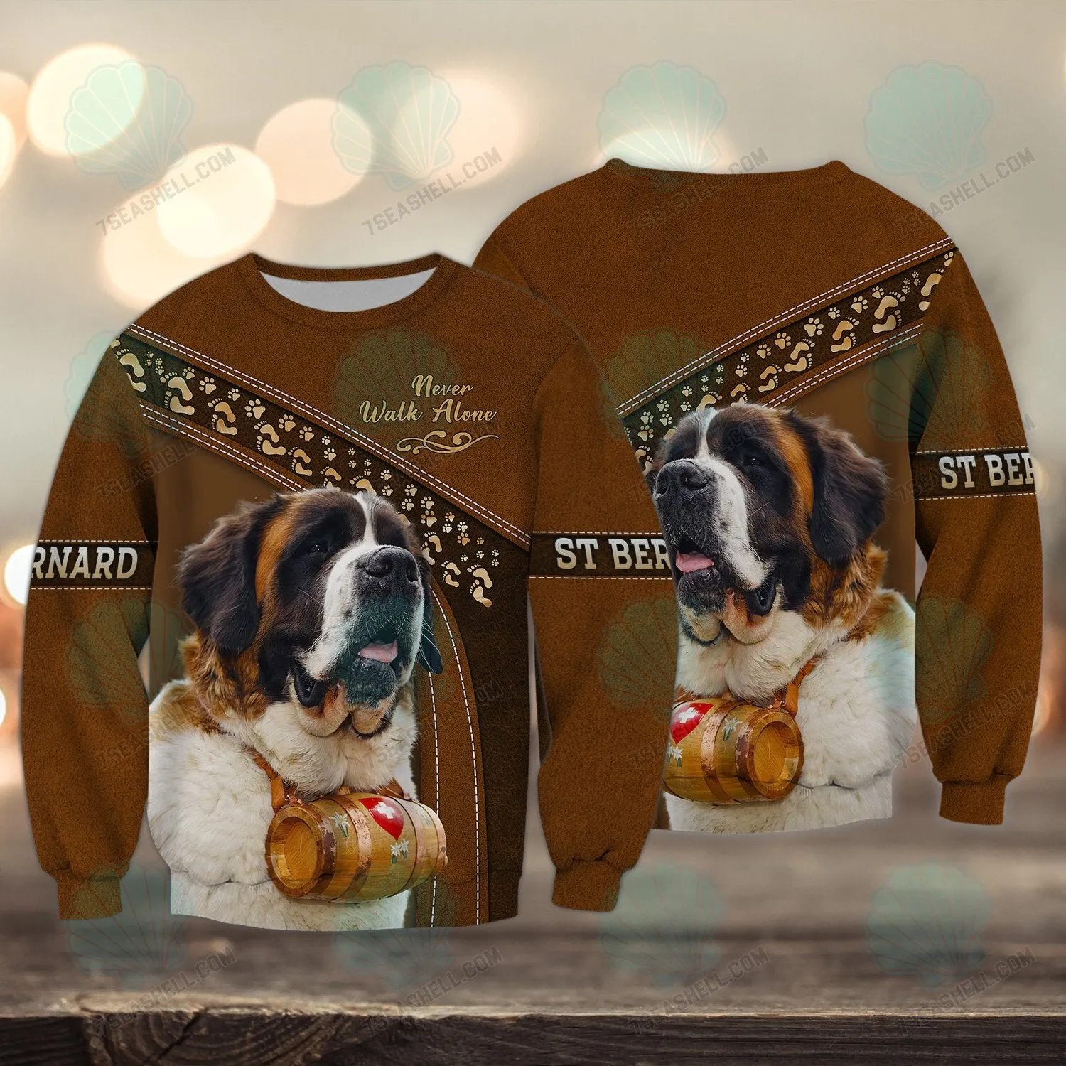 Saint Bernard Love Brown Never Walk Alone 3D Full Print Shirts, Christmas Dog Memorial Gifts for loss of Dog