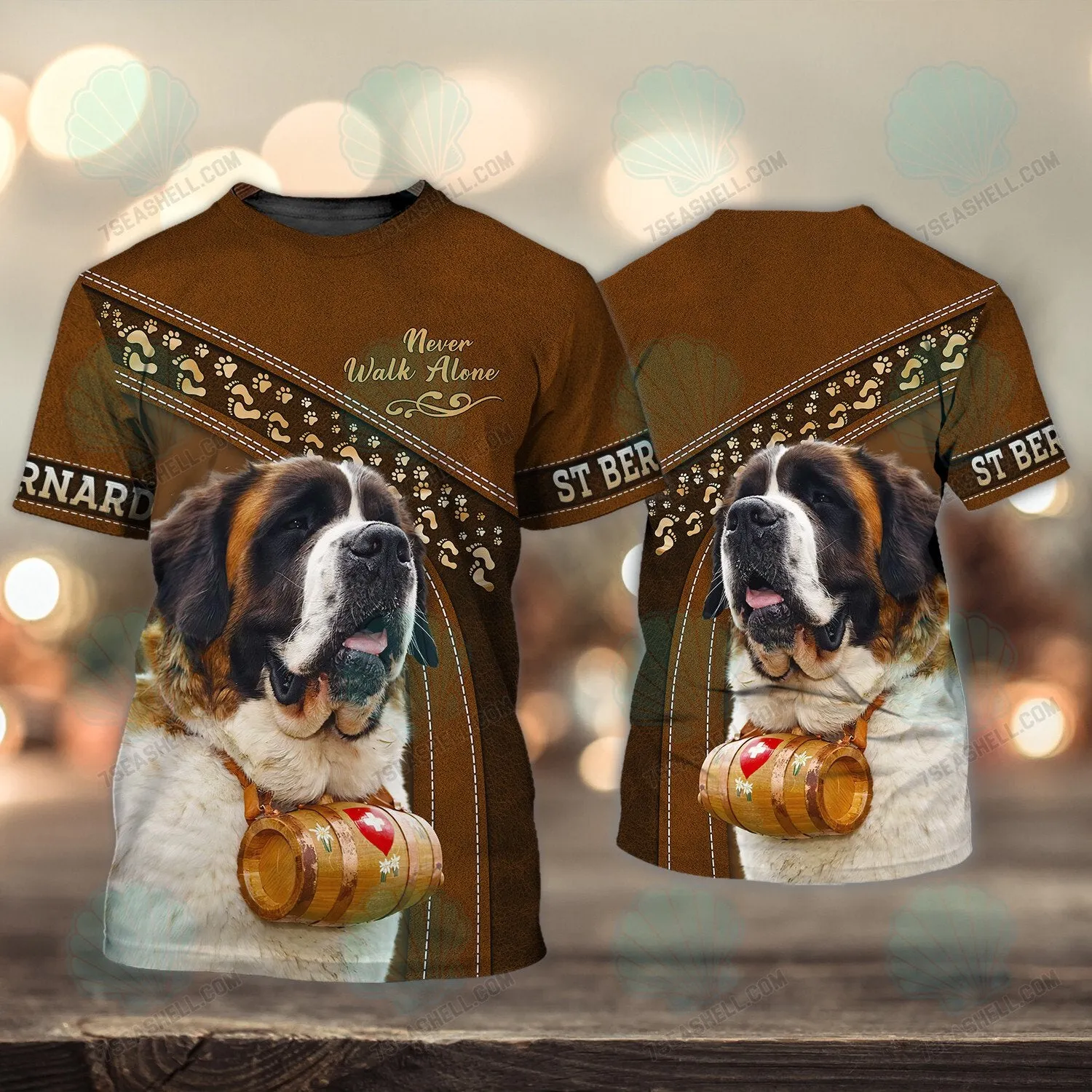 Saint Bernard Love Brown Never Walk Alone 3D Full Print Shirts, Christmas Dog Memorial Gifts for loss of Dog