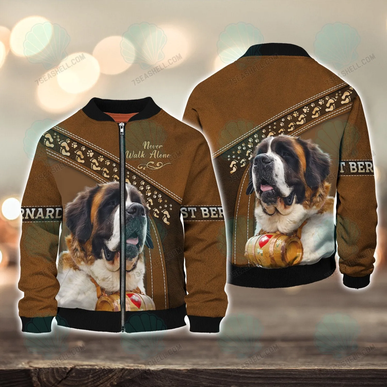 Saint Bernard Love Brown Never Walk Alone 3D Full Print Shirts, Christmas Dog Memorial Gifts for loss of Dog